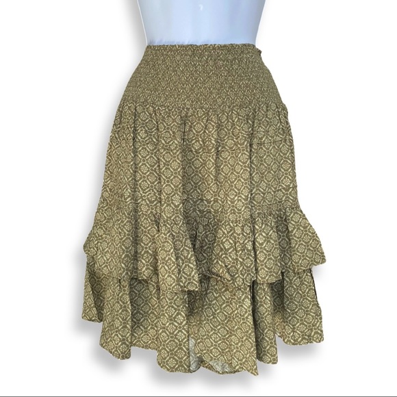 Ralph Lauren Ruffle Midi Skirt in Olive Green Print Stamp Floral French Motif - Picture 3 of 7